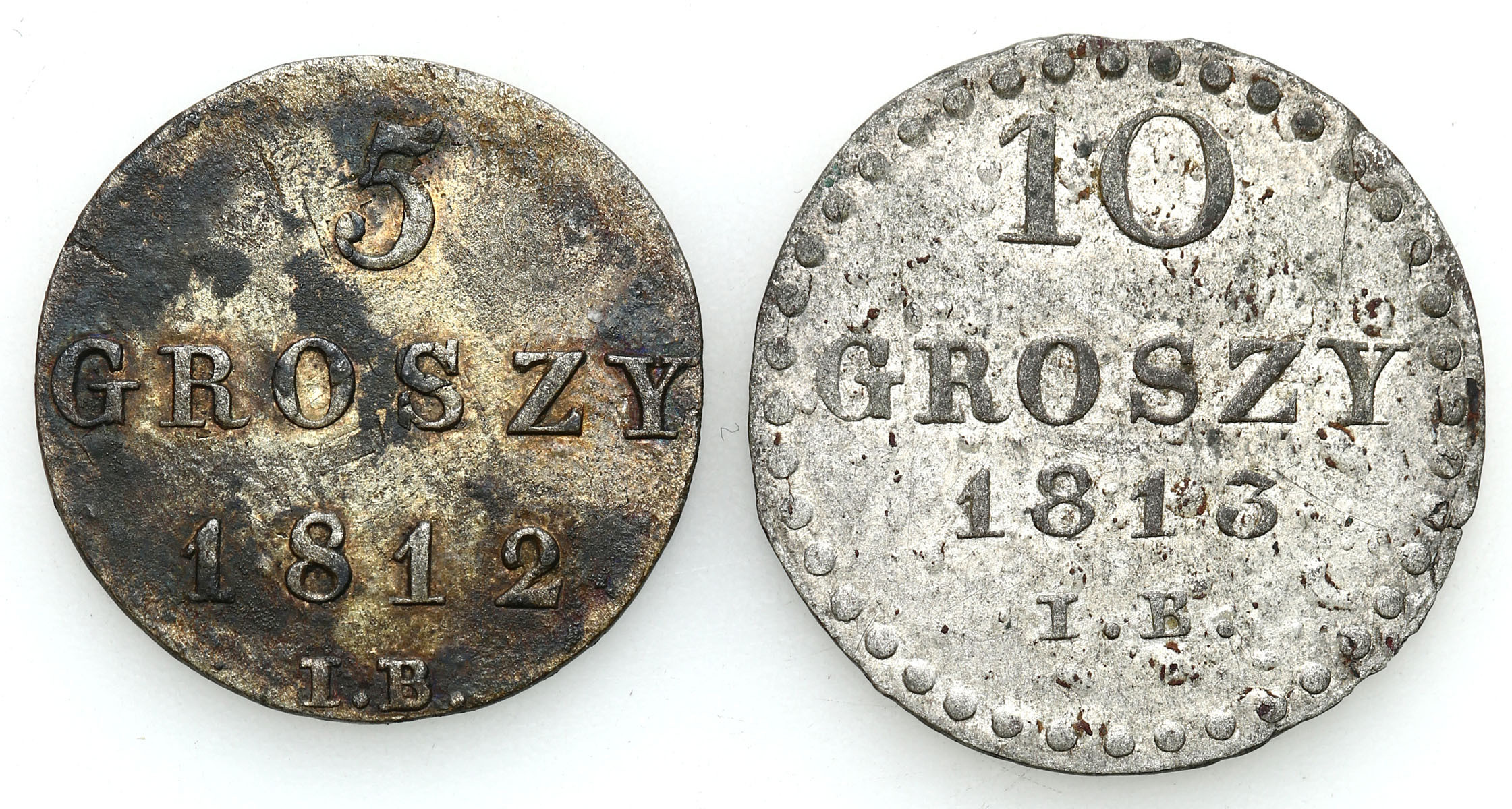 Księstwo Warszawskie - 5 groszy 1812 IB, 10 groszy 1813 IB, Warszawa, zestaw 2 monet